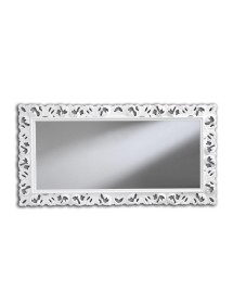 MOBILI 2G - Specchiera rettangolare barocca intagliata bianco lucido L.107xP.5 H.207 vista orizzontale