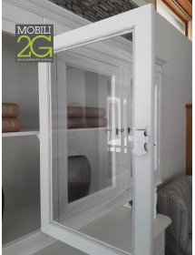 MOBILI 2G - CRISTALLIERA 3 PORTE BIANCA LEGNO SHABBY CHIC L.150X43X228 VISTA APERTURA ANTE