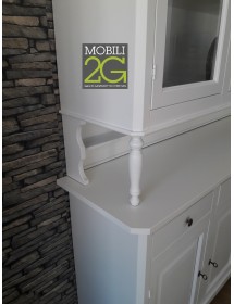 MOBILI 2G - CRISTALLIERA 3 PORTE BIANCA LEGNO SHABBY CHIC L.150X43X228 VISTA DETTAGLI