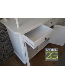 MOBILI 2G - CRISTALLIERA IN LEGNO 4 PORTE BIANCA SHABBY CHIC 104X43X219 VISTA APERTURA CASSETTI