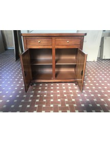 MOBILI 2G - Credenza napoletana 2 porte 2 cassetti In Legno Tinta noce 104 X 43 X 98 vista apertura ante
