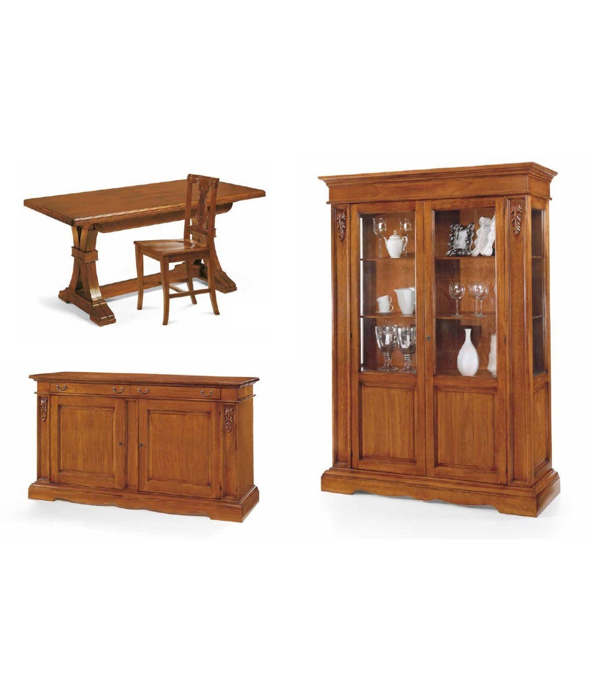 MOBILI 2G - Soggiorno credenza contro mobile tavolo sedie arte povera classica vista completa