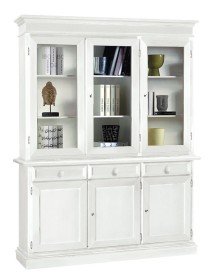 MOBILI 2G - CRISTALLIERA ARTE POVERA 3 PORTE IN LEGNO SHABBY BIANCO 156X42X205 vista laterale