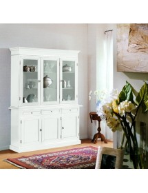 MOBILI 2G - CRISTALLIERA ARTE POVERA 3 PORTE IN LEGNO SHABBY BIANCO 156X42X205 vista laterale