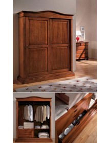 MOBILI 2G - Armadio arte povera in legno 2 ante scorrevoli gendarme tinta noce 181x66x225 vista laterale aperto