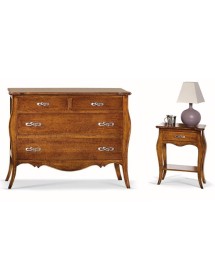 MOBILI 2G - COMÒ CLASSICO 4 CASSETTI LEGNO NOCE BASSANO 116x54x91 VISTA FRONTALE CON COMODINO ABBINATO