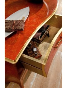 MOBILI 2G - COMÒ BOMBATO CLASSICO 6 CASSETTI ARANCIONE ORO 162x58 x85 VISTA APERTURA CASSETTO