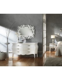 MOBILI 2G - COMÒ BOMBATO CLASSICO 6 CASSETTI SHABBY BIANCO OPACO 162X58X85 vista completa