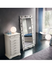 MOBILI 2G - CASSETTIERA SETTIMANALE IN LEGNO BIANCO 7 CASSETTI 71x53x117 vista laterale con specchio