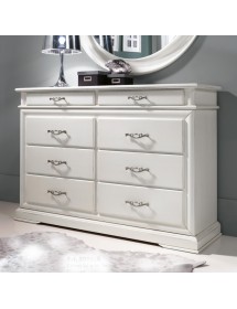 MOBILI 2G - COMÒ  8 CASSETTI IN LEGNO LACCATO BIANCO L.150 P.53 H.102 vista frontale