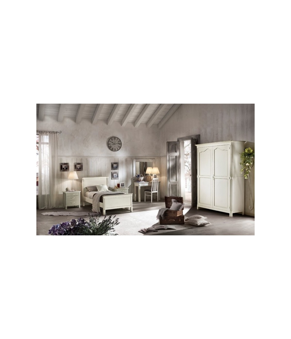MOBILI 2G - CAMERA DA LETTO COMPLETA IN LEGNO SHABBY CHIC vista completa