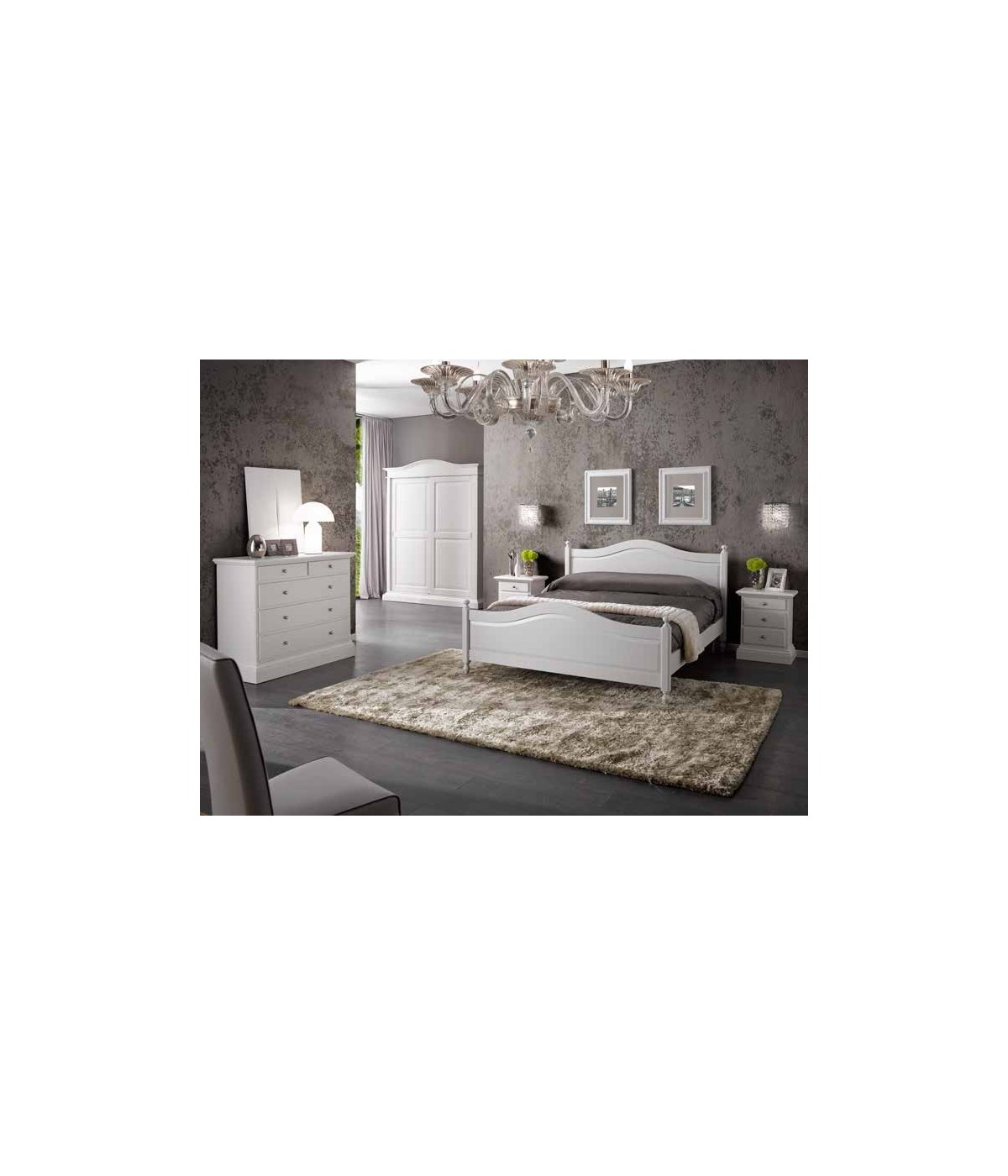 MOBILI 2G - CAMERA DA LETTO MATRIMONIALE COMPLETA SHABBY BIANCA VISTA COMPLETA