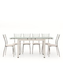 MOBILI 2G - TAVOLO DA PRANZO PIANO IN VETRO ALLUNGABILE 110x70 H 76 vista aperto