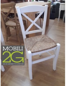 MOBILI 2G - SET 2 SEDIE SHABBY CROCE LEGNO/PAGLIA LACCATO BIANCO vista frontale