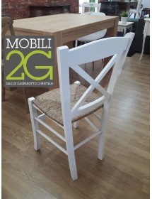 MOBILI 2G - SET 2 SEDIE SHABBY CROCE LEGNO/PAGLIA LACCATO BIANCO vista schienale