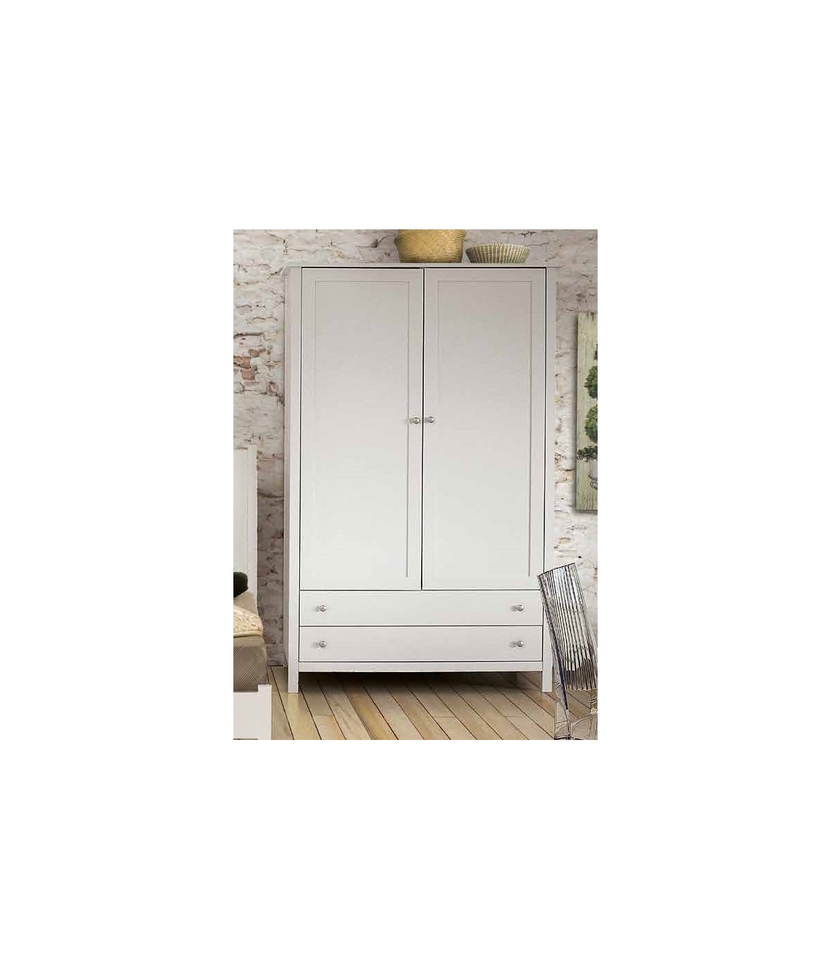 MOBILI 2G - ARMADIO MODERNO 2 ANTE LEGNO SHABBY BIANCO 125X61X200 VISTA FRONTALE