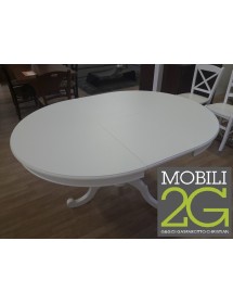 MOBILI 2G - TAVOLO ARTE POVERA ROTONDO COLORE BIANCO OPACO D.100, 1 ALLUNGA 40 CENTIMETRI  VISTA APERTO