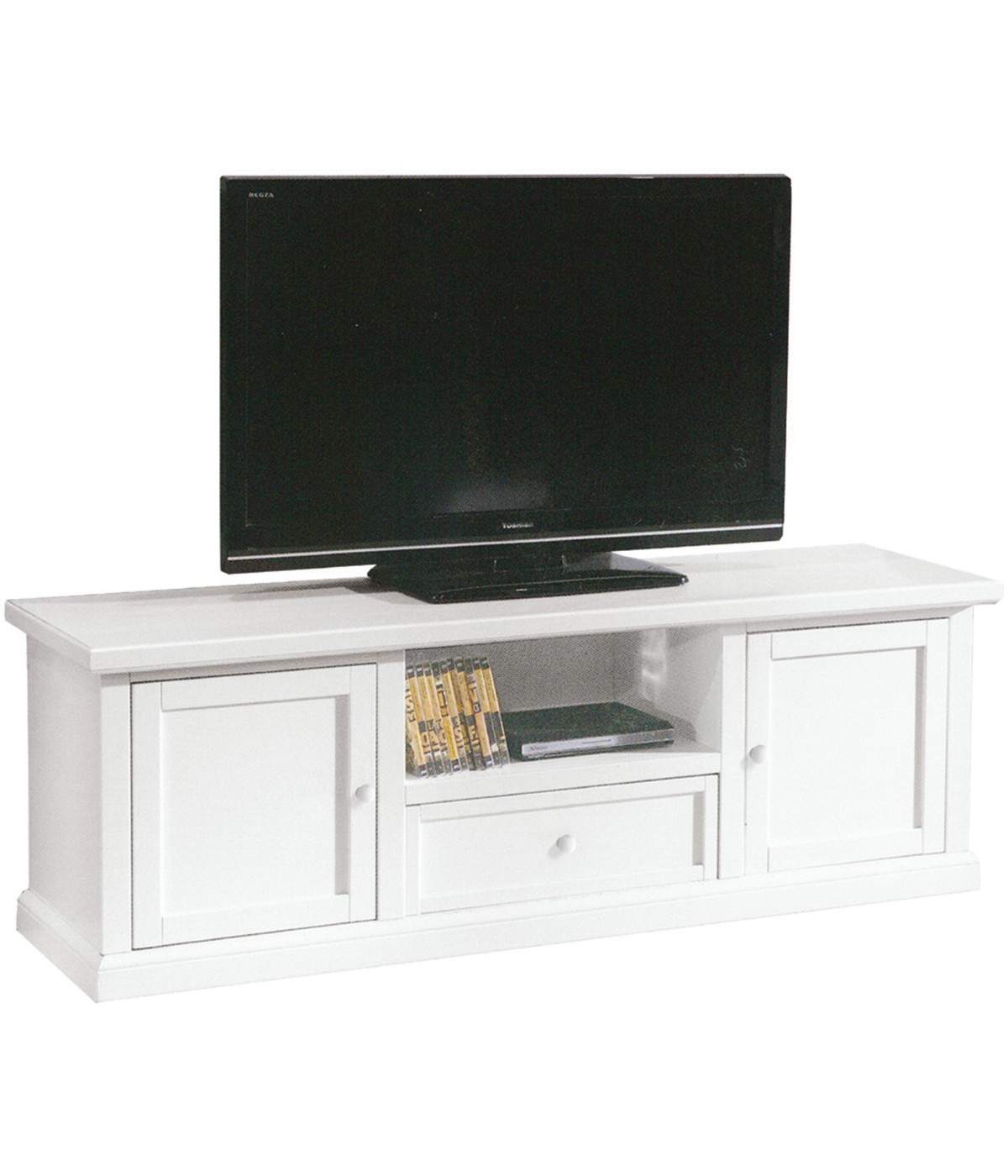 MOBILI 2G - PORTA TV BIANCO IN LEGNO ARTE POVERA 160x46x56 VISTA FRONTALE