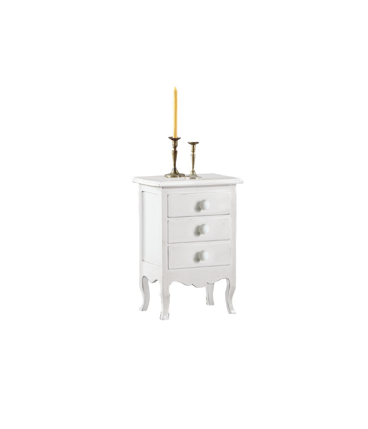 MOBILI 2G - COMODINO 3 CASSETTI LACCATO BIANCO OPACO 43X32X64 VISTA FRONTALE