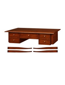 MOBILI 2G - SCRIVANIA IN LEGNO ARTE POVERA 5 CASSETTI TINTA NOCE 130x65x81 VISTA FRONTALE SMONTATA