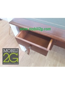 MOBILI 2G - SCRITTOIO SCRIVANIA CON INSERTO PELLE FINITURA NOCE cm 150x74x81H VISTA FRONTALE APERTURA CASSETTO