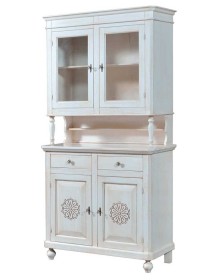 MOBILI 2G - Cristalliera 2 ante legno massello bianco invecchiato L.104 P.43 H.208 vista frontale