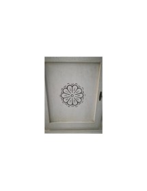MOBILI 2G - Cristalliera 2 ante legno massello bianco invecchiato L.104 P.43 H.208 vista colore e decoro