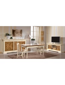 MOBILI 2G - PORTA TV IN LEGNO ARTE POVERA AVORIO E NOCE 169X53X75 vista frontale completa