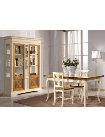 MOBILI 2G - VETRINA 2 PORTE IN LEGNO CLASSICA AVORIO NOCE 146X53X213 VISTA FRONTALE COMPLETA