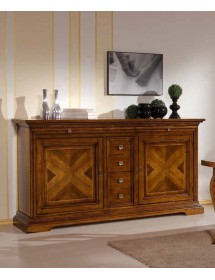 MOBILI 2G - MADIA CREDENZA 2 ANTE 6 CASSETTI NOCE BASSANO L.210 P.53 H. 115 vista frontale