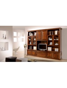 MOBILI 2G - PARETE ATTREZZATA IN LEGNO TINTA NOCE 300X49X228 vista totale