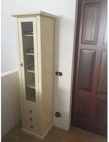 MOBILI 2G - VETRINA LIBRERIA 1 PORTA LEGNO AVORIO PATINATO 45X41X187 VISTA LATERALE