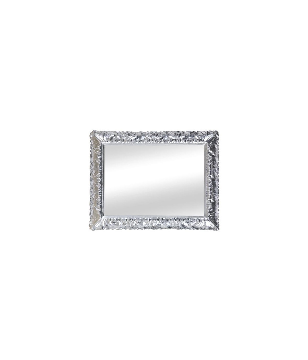 MOBILI2G - Specchiera in foglia argento brillante rettangolare- Misure: l.68 x h.88 x p.5