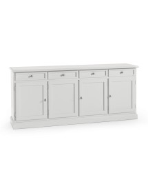 MOBILI 2G - Madia Credenza 4 porte 4 cassetti Arte povera bianco 203x42x86 VISTA FRONTALE