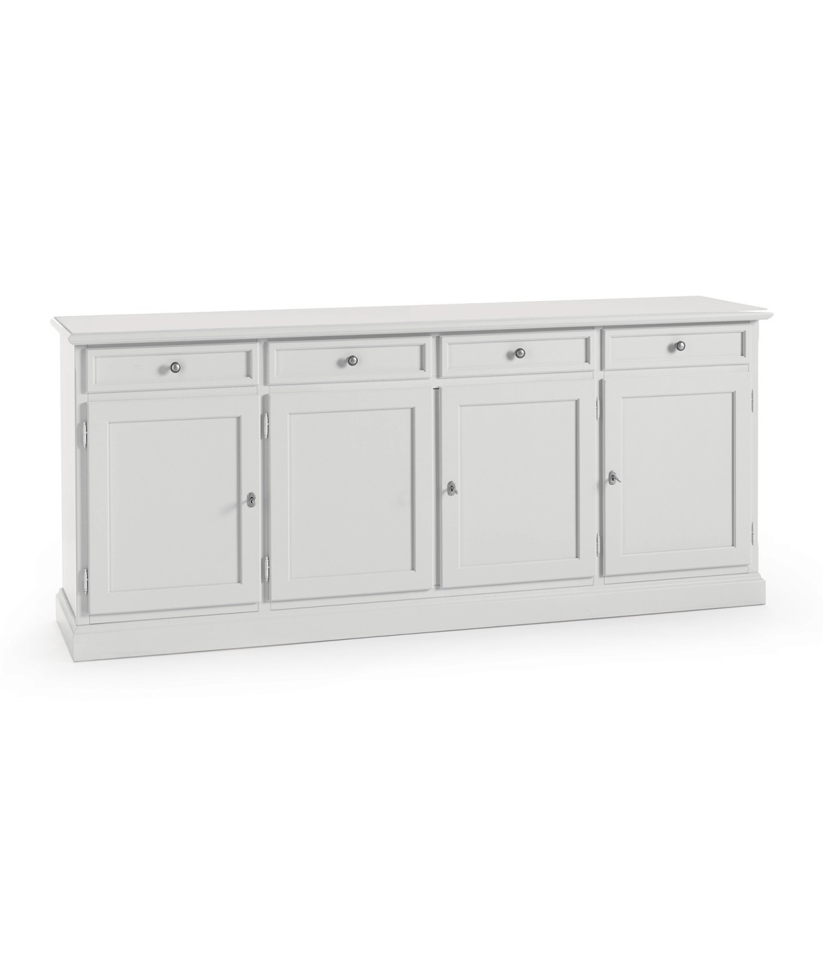 MOBILI 2G - Madia Credenza 4 porte 4 cassetti Arte povera bianco 203x42x86 VISTA FRONTALE