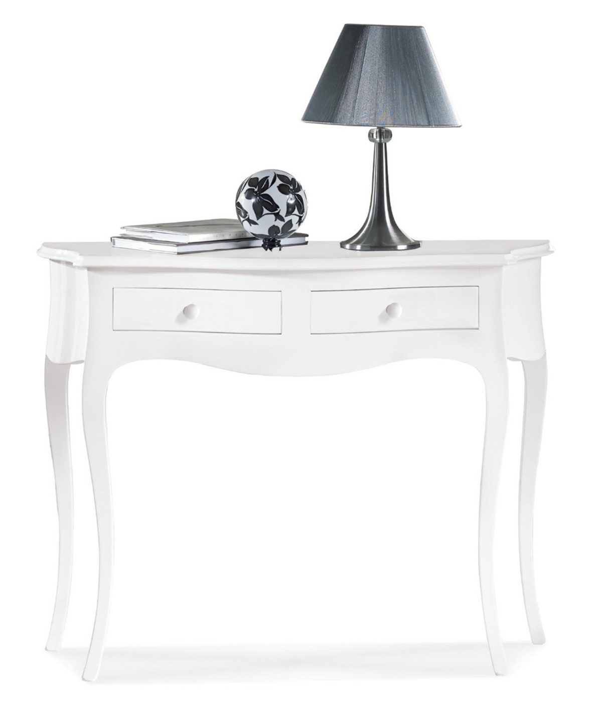 MOBILI 2G - CONSOLLE 2 CASSETTI LEGNO BIANCO OPACO L.100 P.38 H.78 vista frontale