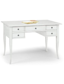 MOBILI 2G - SCRIVANIA ARTE POVERA 5 CASSETTI LEGNO BIANCO 150x65x81 vista frontale