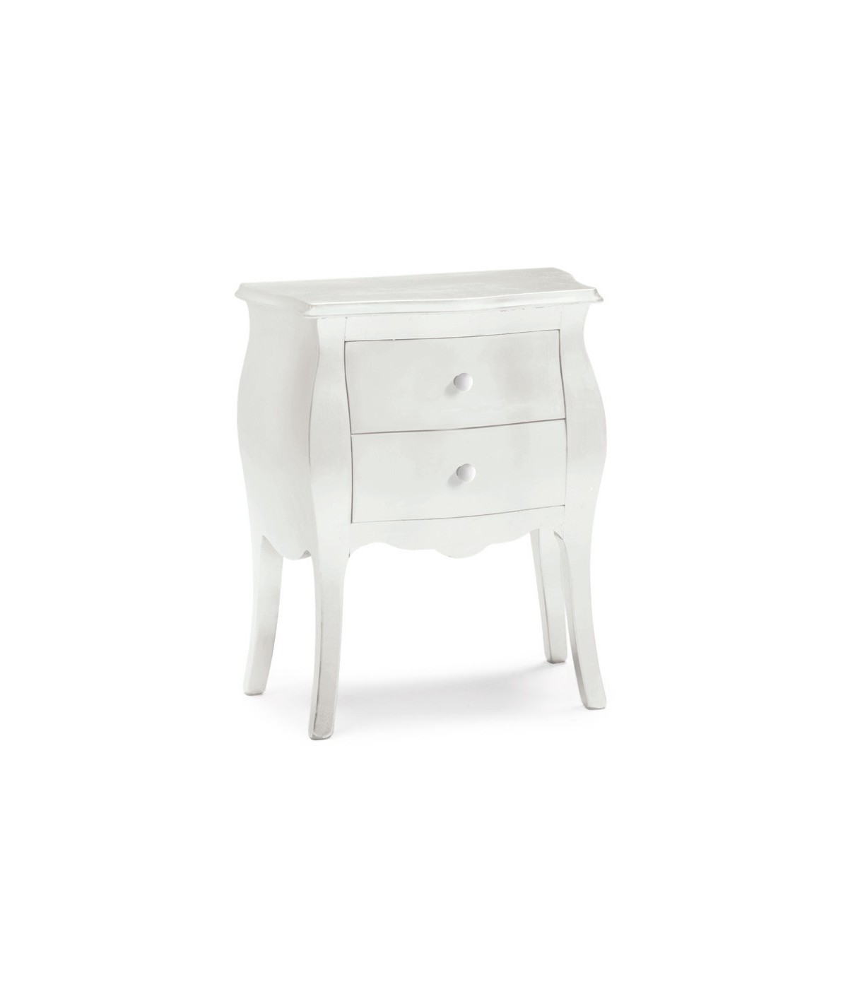 MOBILI 2G - COMODINO BOMBATO 2 CASSETTI LEGNO BIANCO OPACO 49x29x61 VISTA FRONTALE