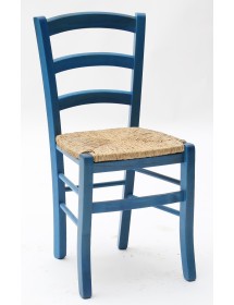 MOBILI 2G - SET 02 SEDIE IN LEGNO MASSELLO FINITURA ANILINA BLU/PAGLIA VISTA FRONTALE