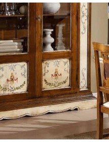 MOBILI 2G - VETRINA 2 PORTE ARTE POVERA LEGNO DIPINTO/BASSANO 145X48X212 vista dettagli floreali