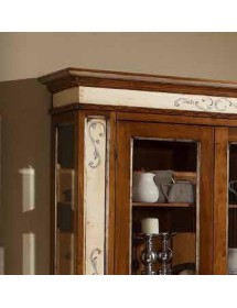 MOBILI 2G - VETRINA 2 PORTE ARTE POVERA LEGNO DIPINTO/BASSANO 145X48X212 vista dettagli floreali