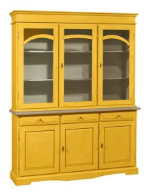 MOBILI 2G - CRISTALLIERA 3 ANTE LEGNO PENNELLATO GIALLA 156X42X205 VISTA FRONTALE