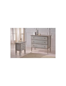 MOBILI 2G - SET 1 COMO' E 2 COMODINI IN LEGNO LACCATO GRIGIO FINITURA CERATO vista comò e comodini