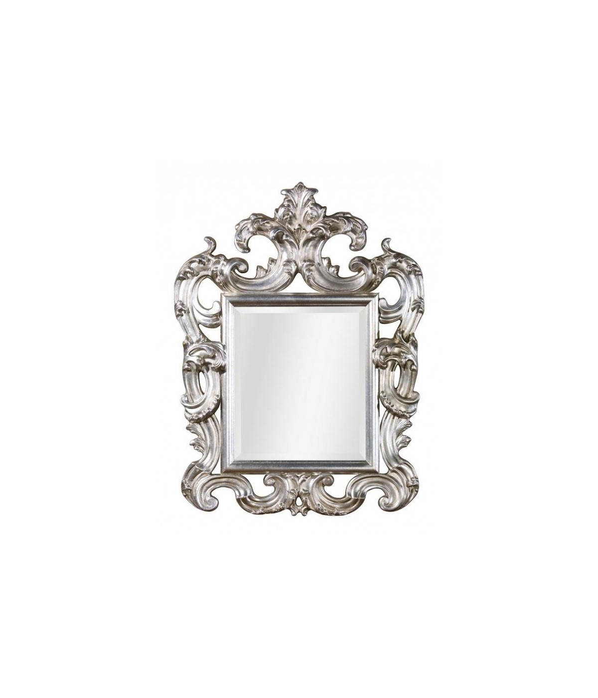 MOBILI2G - Specchiera foglia argento sagomata con cimasa traforata - Misure: l.86 x h.114 x p.8