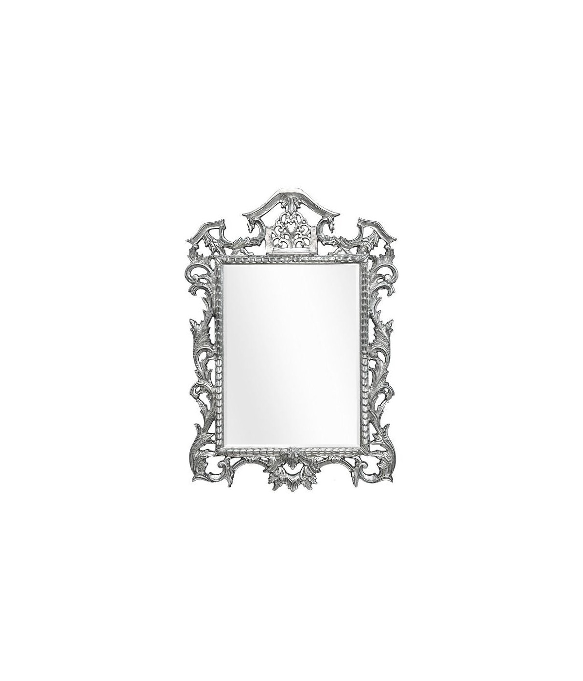 MOBILI2G - Specchiera foglia argento rettangolare, con cimasa, traforata- Misure: l.75 x h.110 x p.3