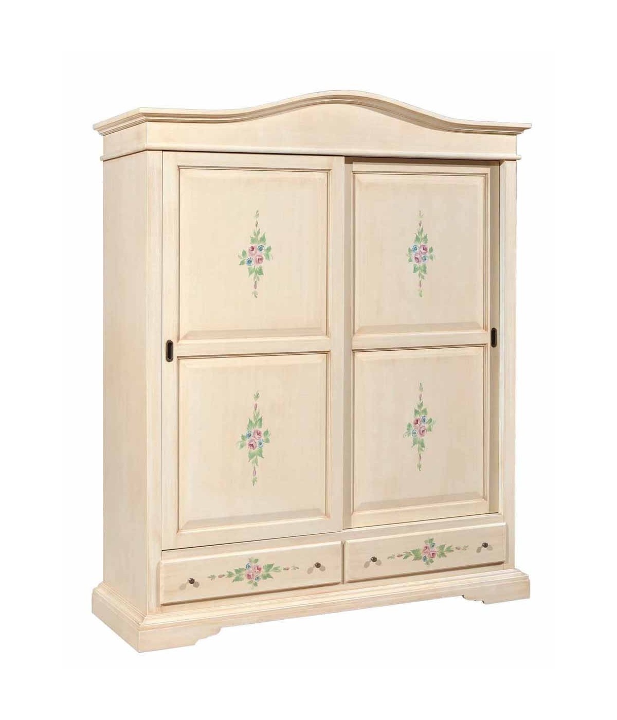 MOBILI 2G - ARMADIO CLASSICO 2 ANTE SCORREVOLI AVORIO PENNELLATO CON DECORI 180X67X225