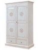 MOBILI 2G - ARMADIO 2 PORTE LEGNO SHABBY BIANCO INVECCHIATO CON DECORI 125X61X200