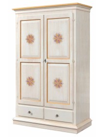 MOBILI 2G - ARMADIO 2 PORTE LEGNO SHABBY AVORIO PENNELLATO E DECORI 125X61X200
