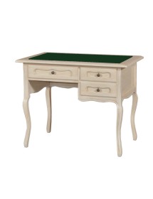 MOBILI 2G - SCRIVANIA IN LEGNO AVORIO PENNELLATO PIANO PELLE ARTE POVERA 100X60X79