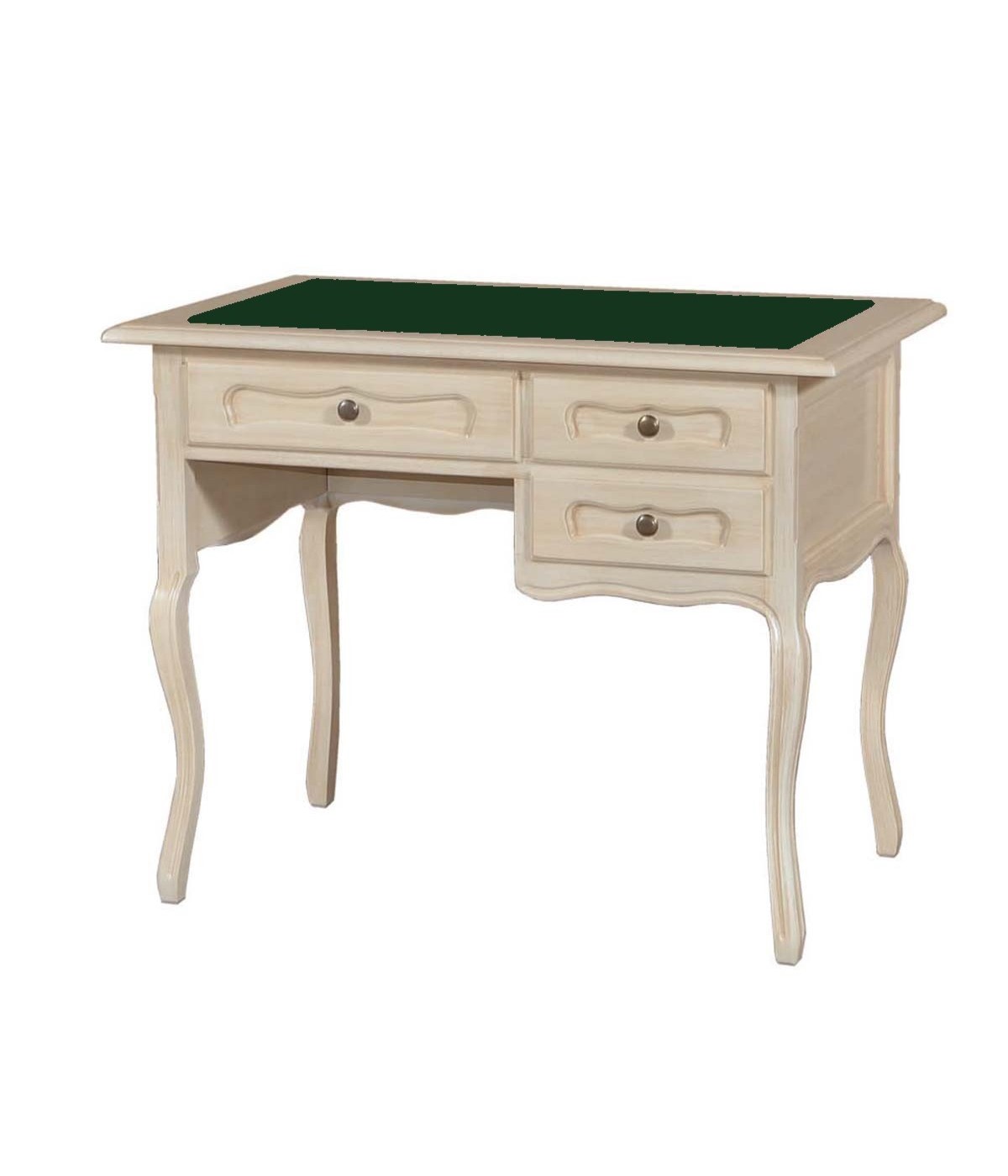 MOBILI 2G - SCRIVANIA IN LEGNO AVORIO PENNELLATO PIANO PELLE ARTE POVERA 100X60X79